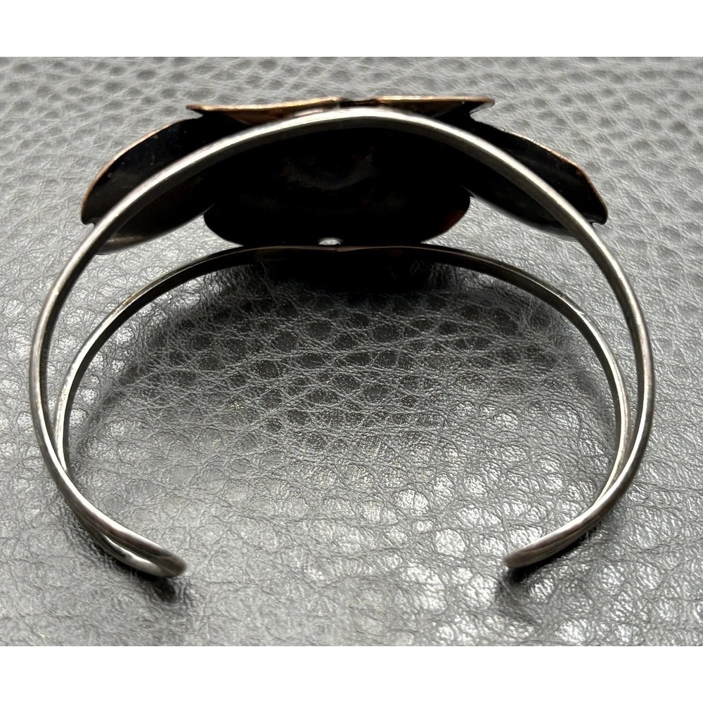 VTG NYE Sterling Silver Copper Dogwood Flower Blossom Cuff Bracelet Mixed Metal - Picture 6 of 12